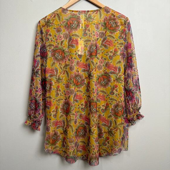 NWT Anthropologie floral 1/2 button up peasant blouse women's XL - Picture 2 of 8